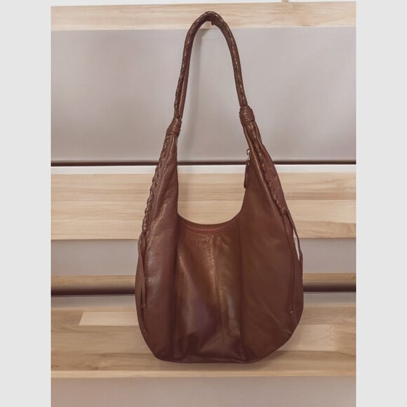 P. Sherrod & Co. Brown Leather Hobo Bag With Braided Handle Detailing Measures A - Picture 3 of 9